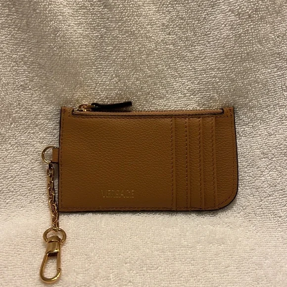 Versace unisex La Medusa caramel Vitello keychain card holder wallet charm NEW - Picture 8 of 11